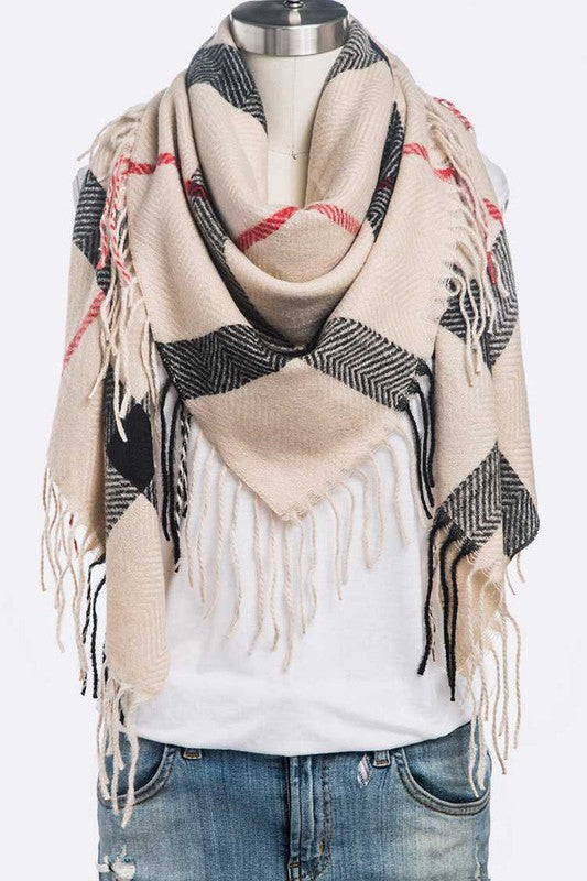 Women's Soft Plaid Fringe Square Scarf