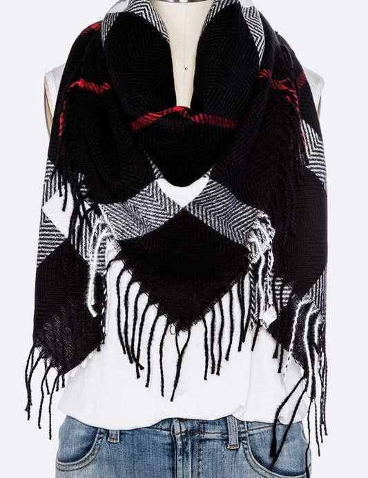 Women's Soft Plaid Fringe Square Scarf