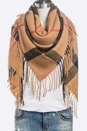 Women's Soft Plaid Fringe Square Scarf