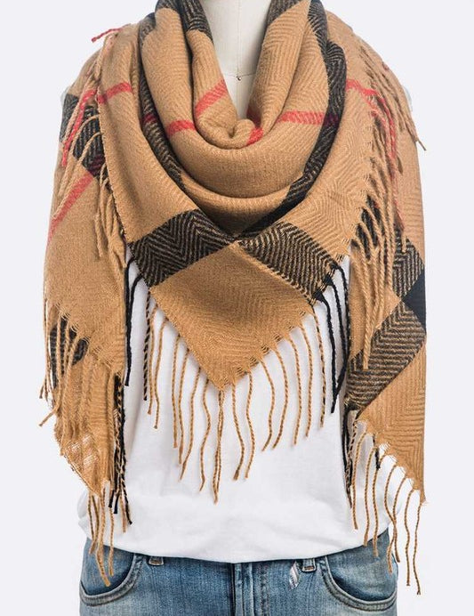 Women's Soft Plaid Fringe Square Scarf