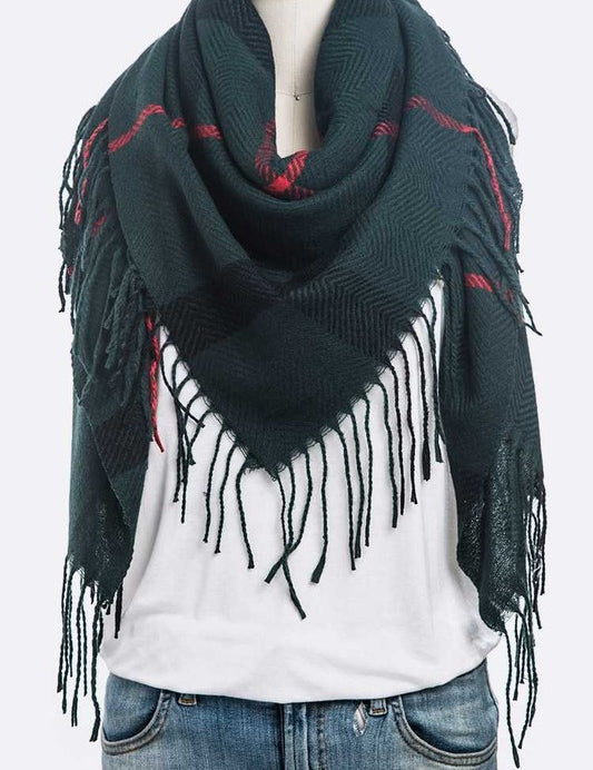 Women's Soft Plaid Fringe Square Scarf