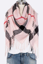 Women's Soft Plaid Fringe Square Scarf