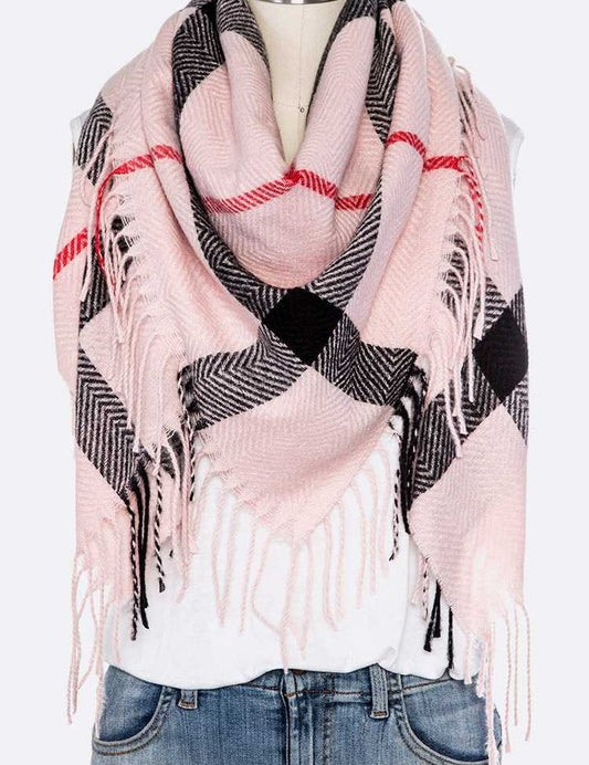 Women's Soft Plaid Fringe Square Scarf