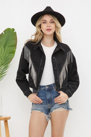 Women's Edgy Denim Fringe Jacket