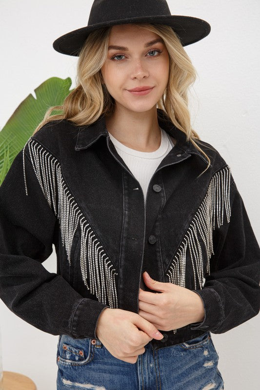 Women's Edgy Denim Fringe Jacket