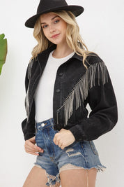 Women's Edgy Denim Fringe Jacket