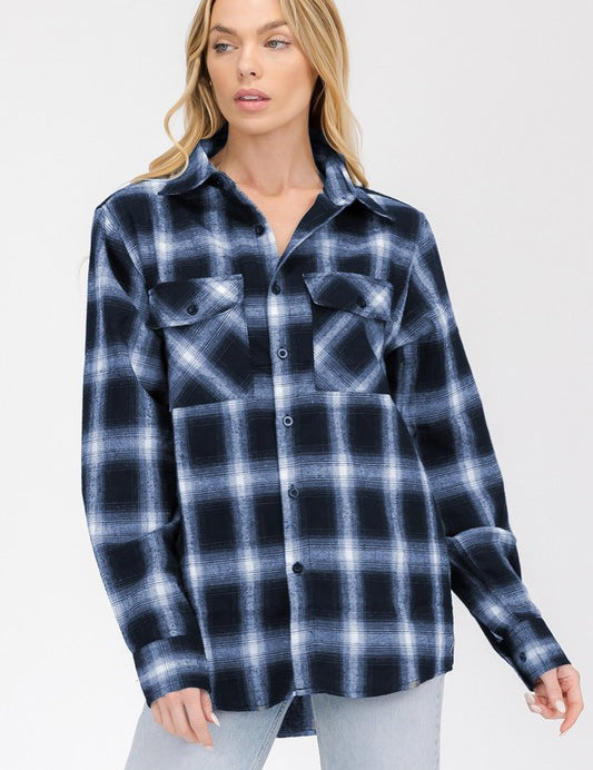 Women's Boyfriend Fit Checker Plaid Flannel Shirt