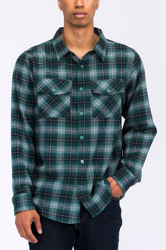 Men's Regular Fit Checkered Flannel Long Sleeve Shirt