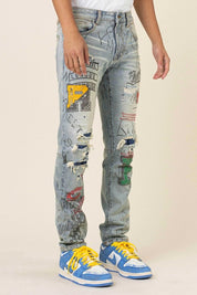 All over Doodling Slim Fit Denim