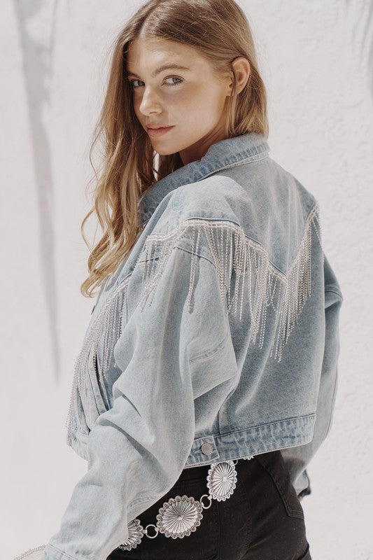 Women's Edgy Denim Fringe Jacket