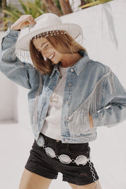 Women's Edgy Denim Fringe Jacket