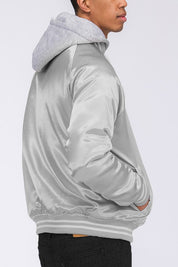 SATIN VARSITY BOMBER JACKET