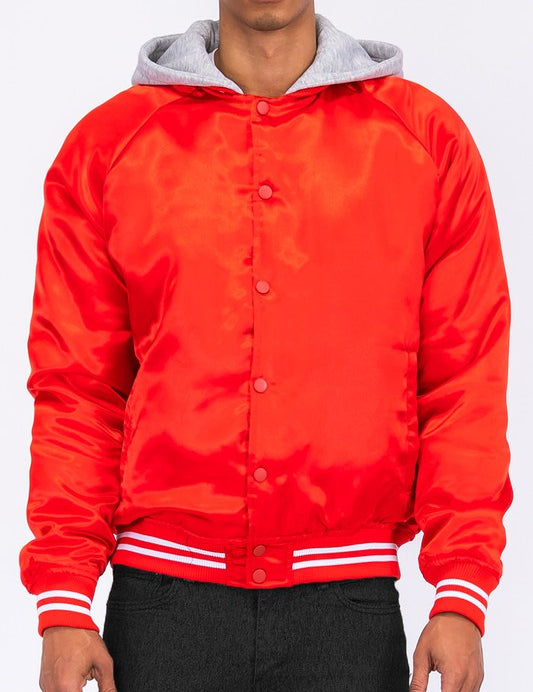 SATIN VARSITY BOMBER JACKET