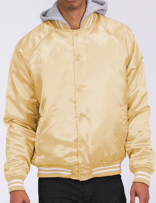 SATIN VARSITY BOMBER JACKET