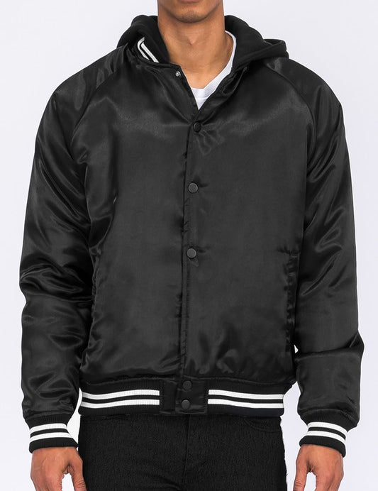 SATIN VARSITY BOMBER JACKET