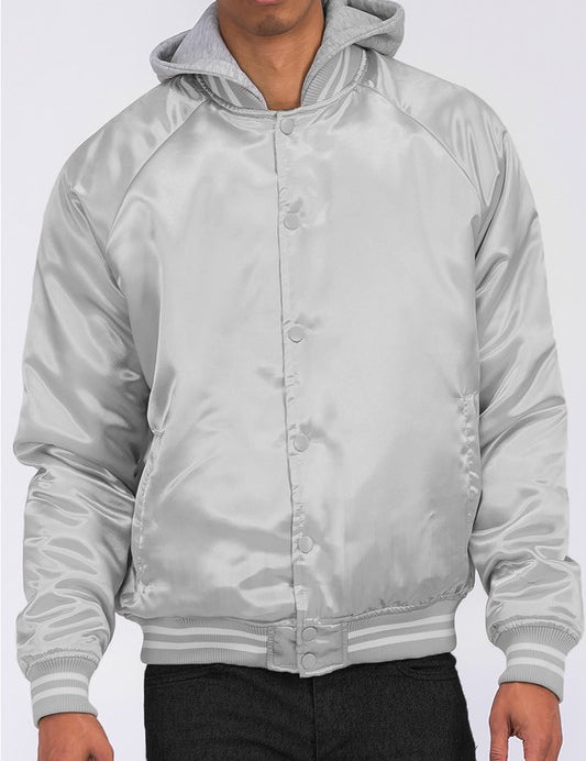 SATIN VARSITY BOMBER JACKET