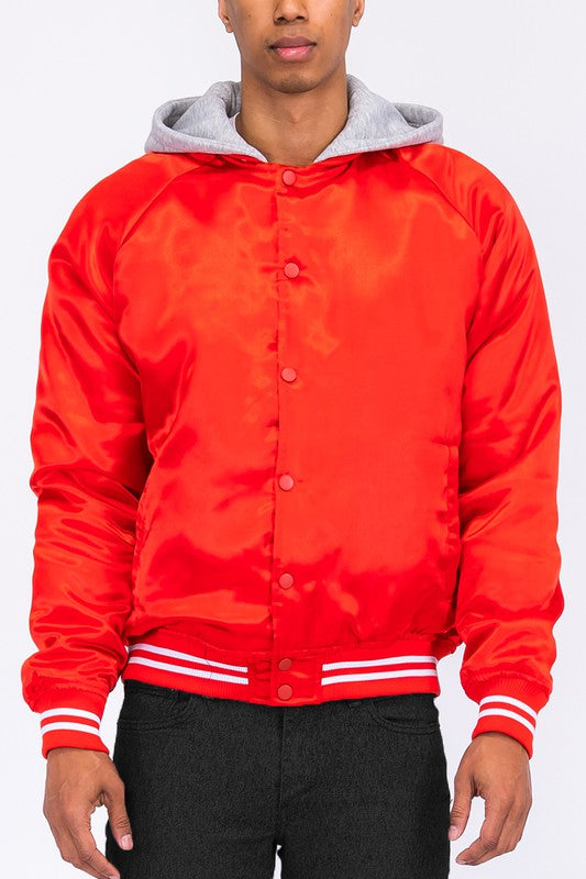 Men's Satin Varsity Bomber Jacket