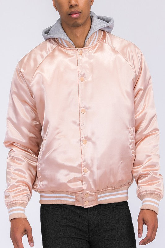 Men's Satin Varsity Bomber Jacket