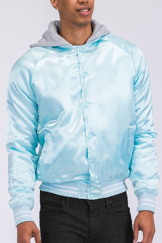 Men's Satin Varsity Bomber Jacket