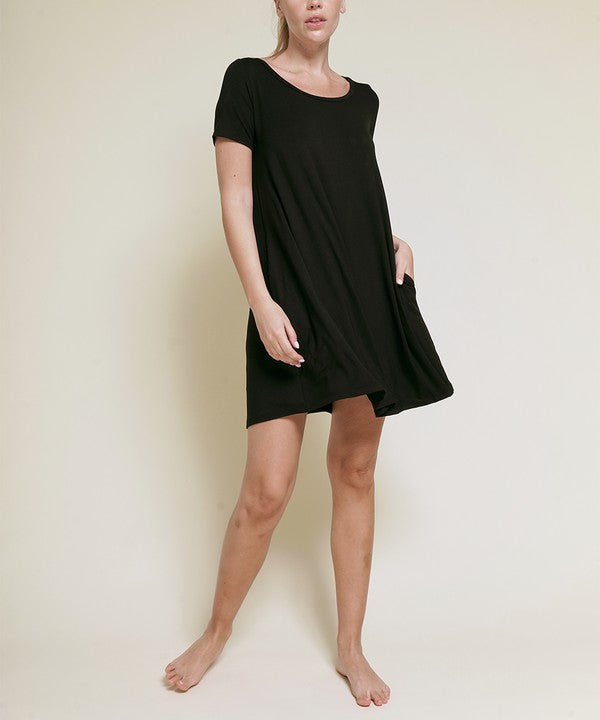 Women's Short Sleeve Bamboo Dress with Pockets