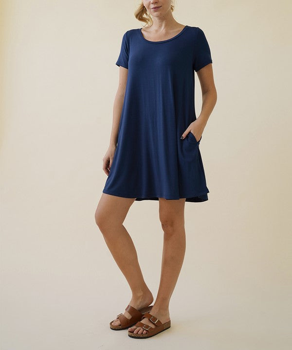 Women's Short Sleeve Bamboo Dress with Pockets