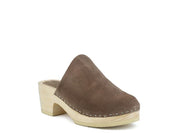 Women's Casual Taupe Suede Clogs with Block Heels