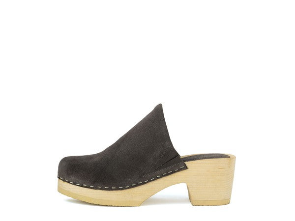 Women's Casual Taupe Suede Clogs with Block Heels