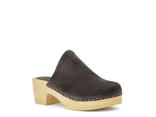 Women's Casual Taupe Suede Clogs with Block Heels