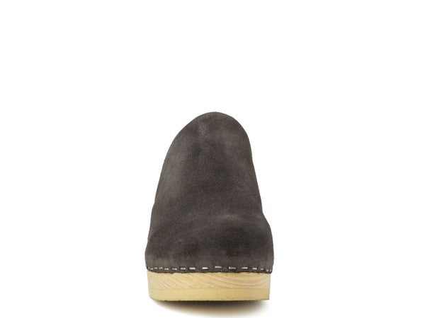 Women's Casual Taupe Suede Clogs with Block Heels