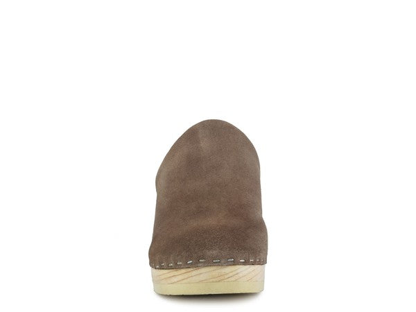 Women's Casual Taupe Suede Clogs with Block Heels