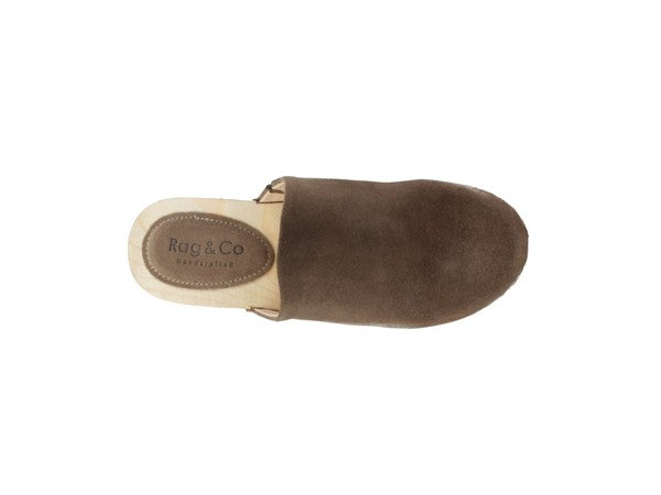 Women's Casual Taupe Suede Clogs with Block Heels