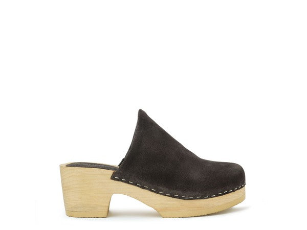 Women's Casual Taupe Suede Clogs with Block Heels