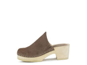 Women's Casual Taupe Suede Clogs with Block Heels