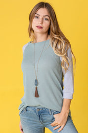 Women's Two-Tone Waffle Knit Tunic Top