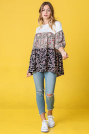 Women's Paisley Floral Bishop Sleeve Tunic