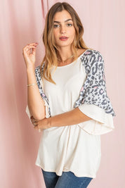 Women's Double Ruffle Sleeve Leopard Tunic