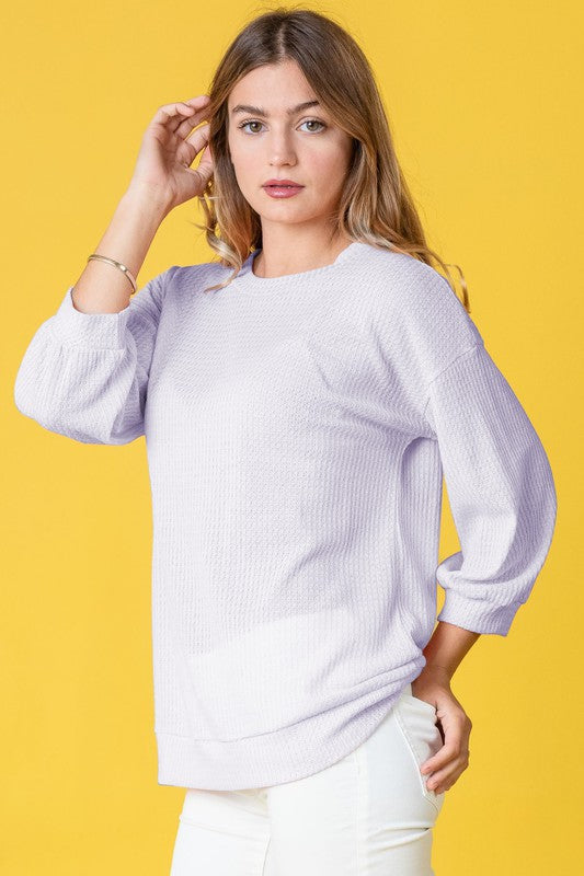 Women's Plus Size Solid Waffle Knit Top