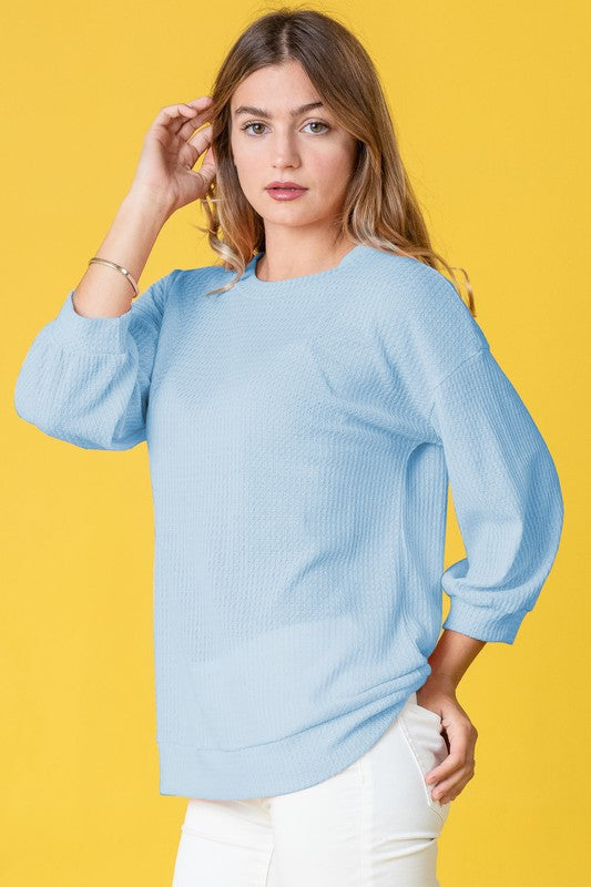 Women's Plus Size Solid Waffle Knit Top