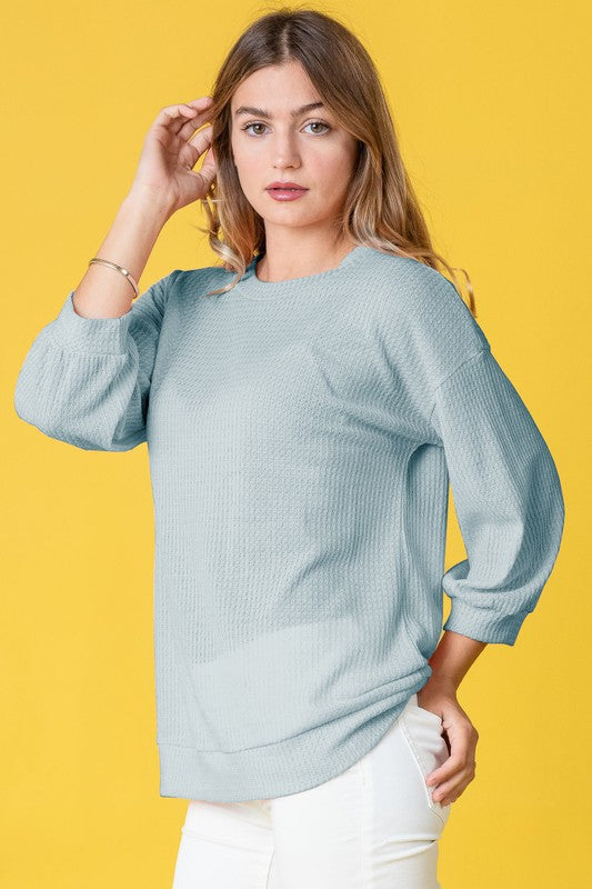 Women's Plus Size Solid Waffle Knit Top