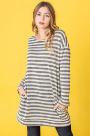 Women's Terry Stripe Long Sleeve Tunic