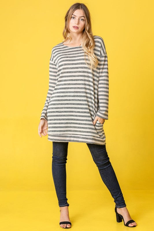 Women's Terry Stripe Long Sleeve Tunic