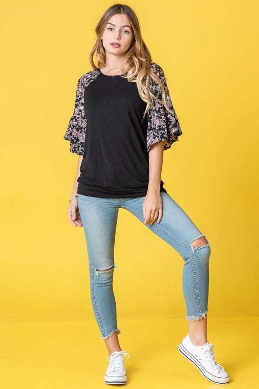 Women's Ruffle Print Sleeve Tunic