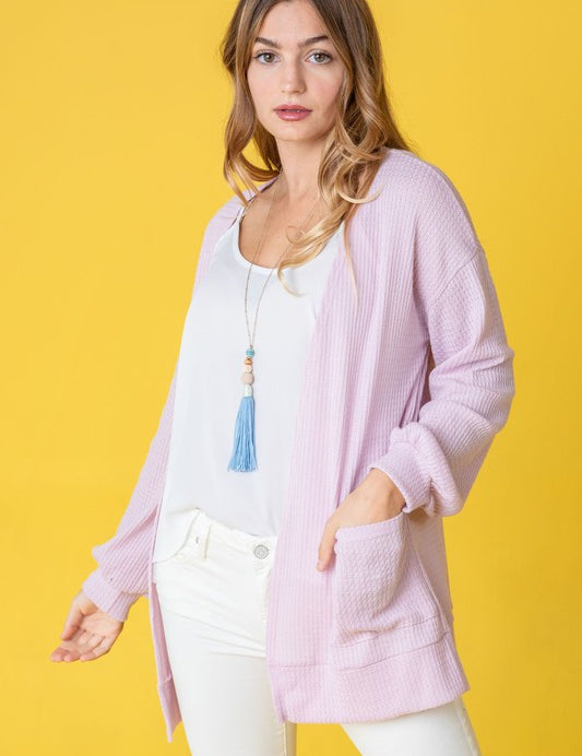 Women's Solid Waffle Knit Cardigan