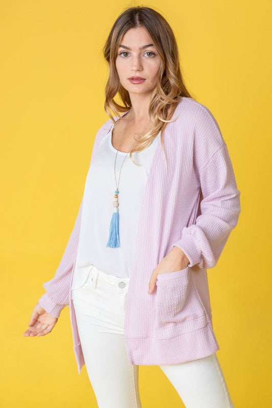 Women's Solid Waffle Knit Cardigan