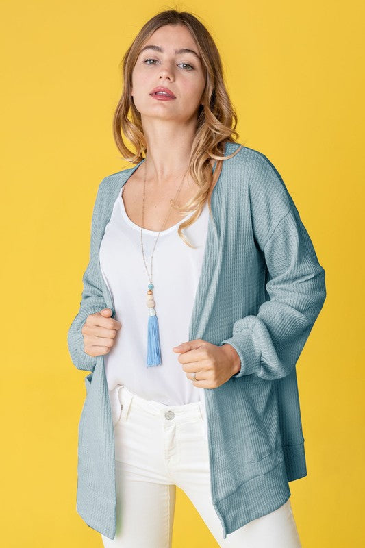 Women's Solid Waffle Knit Cardigan