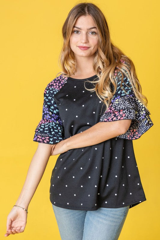 Women's Ruffle Sleeve Polka Dot Top