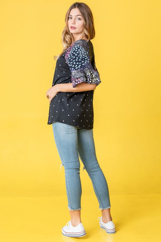 Women's Ruffle Sleeve Polka Dot Top