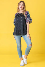 Women's Ruffle Sleeve Polka Dot Top