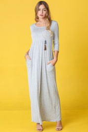 Plus Size 3/4 Sleeve Solid Maxi Dress