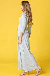 Plus Size 3/4 Sleeve Solid Maxi Dress